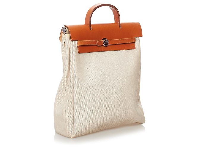 Hermès Zaino Hermes in tela bianca Herbag Bianco Arancione - vista 2