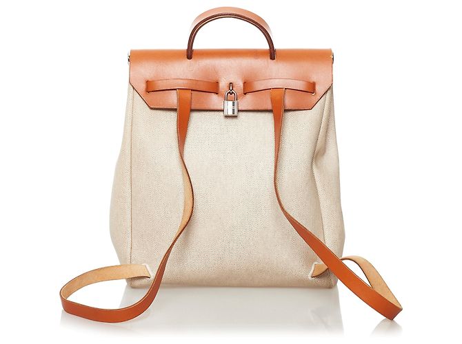 Hermès Zaino Hermes in tela bianca Herbag Bianco Arancione - vista 3