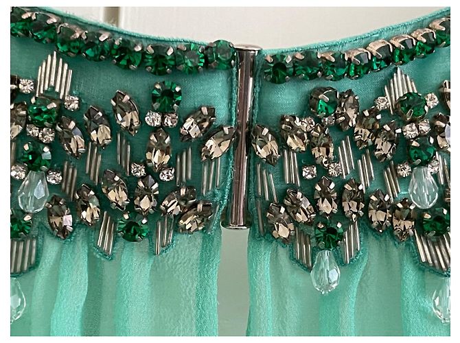 Jenny Packham Kleid aus grüner Seide Größe 12 UK - Ansicht 10