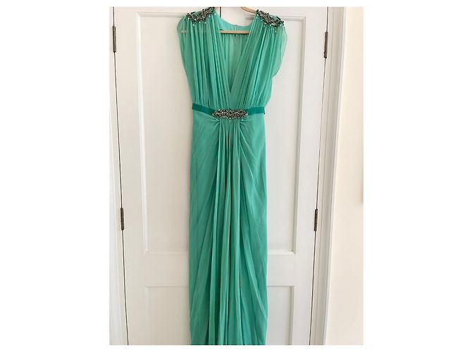 Jenny Packham Kleid aus grüner Seide Größe 12 UK - Ansicht 11