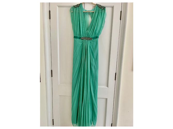 Jenny Packham Kleid aus grüner Seide Größe 12 UK - Ansicht 2