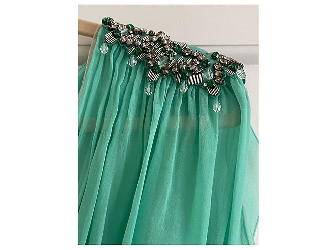 Jenny Packham Kleid aus grüner Seide Größe 12 UK - Ansicht 3