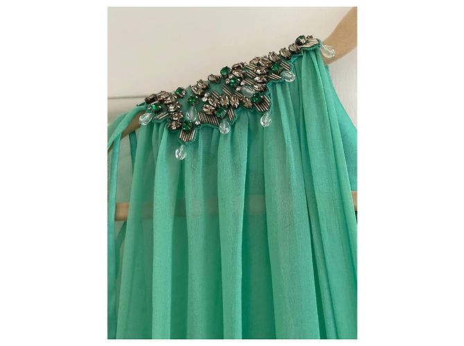 Jenny Packham Kleid aus grüner Seide Größe 12 UK - Ansicht 4