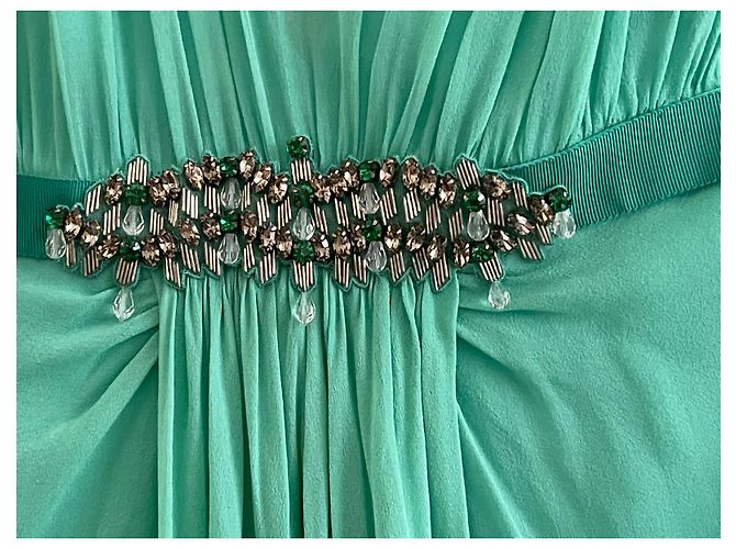 Jenny Packham Kleid aus grüner Seide Größe 12 UK - Ansicht 5