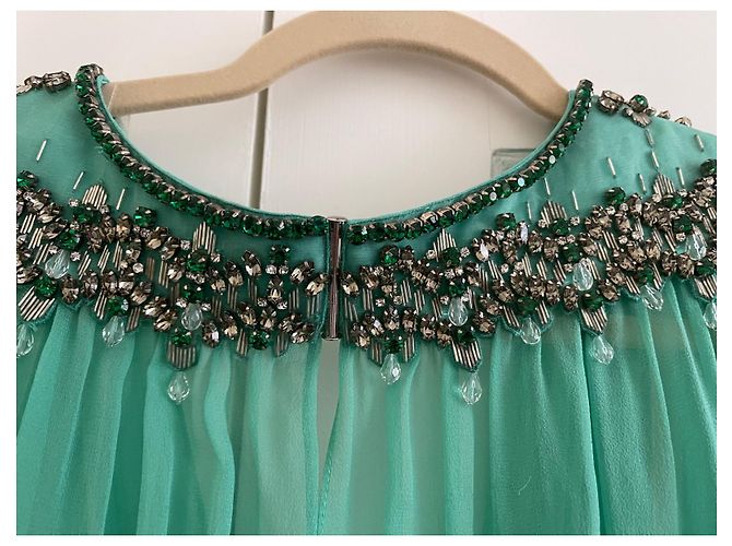 Jenny Packham Kleid aus grüner Seide Größe 12 UK - Ansicht 9