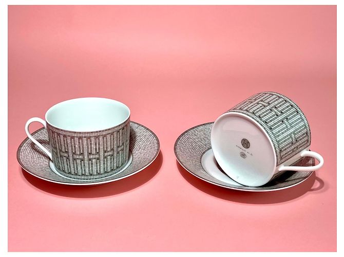 Hermès Hermes 2 Breakfast Cup and Saucer Mosaique au 24 platinum Silvery White - view 2