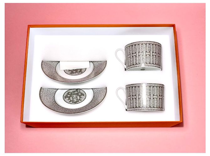 Hermès Hermes 2 Breakfast Cup and Saucer Mosaique au 24 platinum Silvery White - view 3