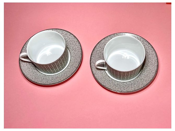 Hermès Hermes 2 Breakfast Cup and Saucer Mosaique au 24 platinum Silvery White - view 5