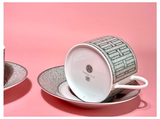 Hermès Hermes 2 Breakfast Cup and Saucer Mosaique au 24 platinum Silvery White - view 6