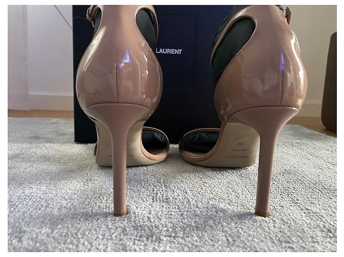 Sandali Saint Laurent Amber in vernice rosa scuro Beige - vista 10