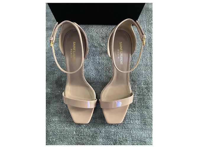 Sandali Saint Laurent Amber in vernice rosa scuro Beige - vista 4
