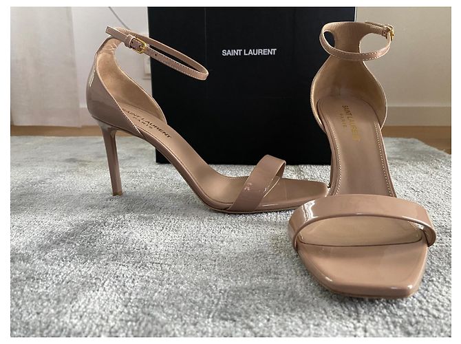 Sandali Saint Laurent Amber in vernice rosa scuro Beige - vista 7