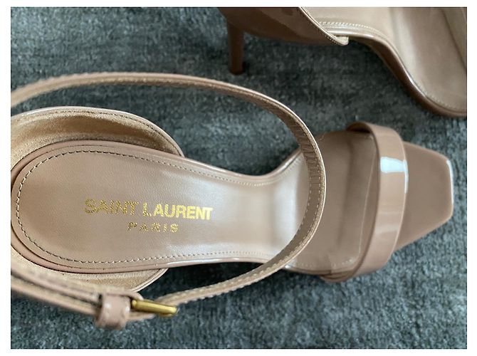 Sandali Saint Laurent Amber in vernice rosa scuro Beige - vista 8