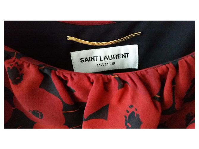 Yves Saint Laurent Mini Seidenchiffon Kleid Bordeaux Mehrfarben - Ansicht 2