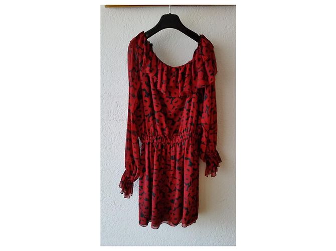 Yves Saint Laurent Mini Seidenchiffon Kleid Bordeaux Mehrfarben - Ansicht 3