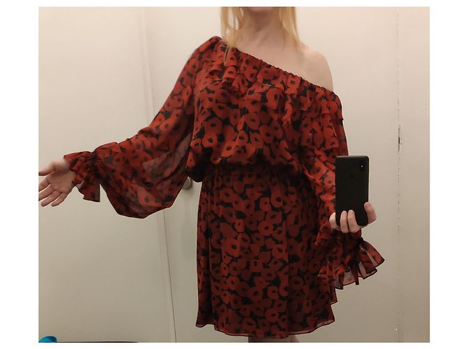Yves Saint Laurent Mini Seidenchiffon Kleid Bordeaux Mehrfarben - Ansicht 6