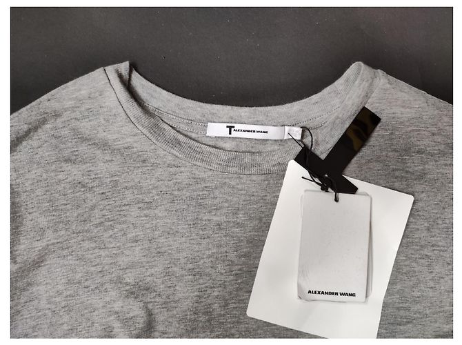 T By Alexander Wang T-shirt grigio a maniche lunghe in cotone - vista 3