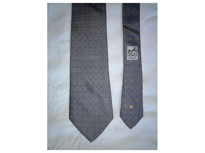 Hermès HERMES Parigi 7092 Cravatta in seta OA Francia Blu Grigio - vista 4