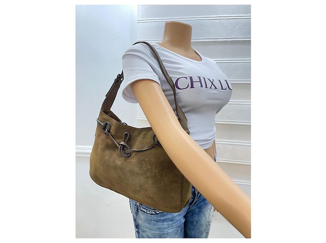 Borsa hobo Gucci Horsebit in camoscio marrone - vista 10