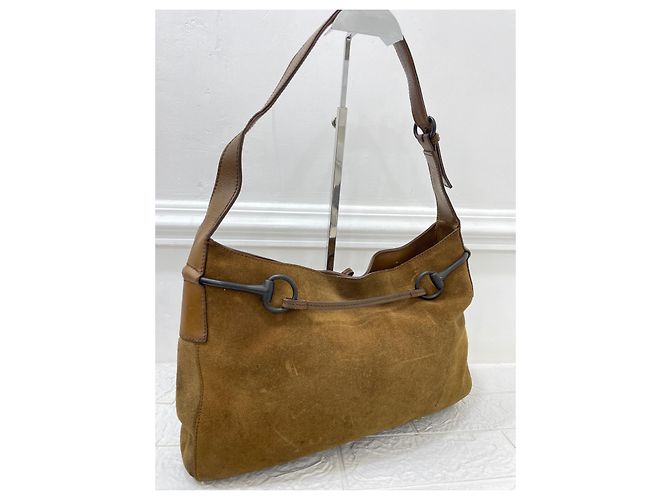 Borsa hobo Gucci Horsebit in camoscio marrone - vista 2