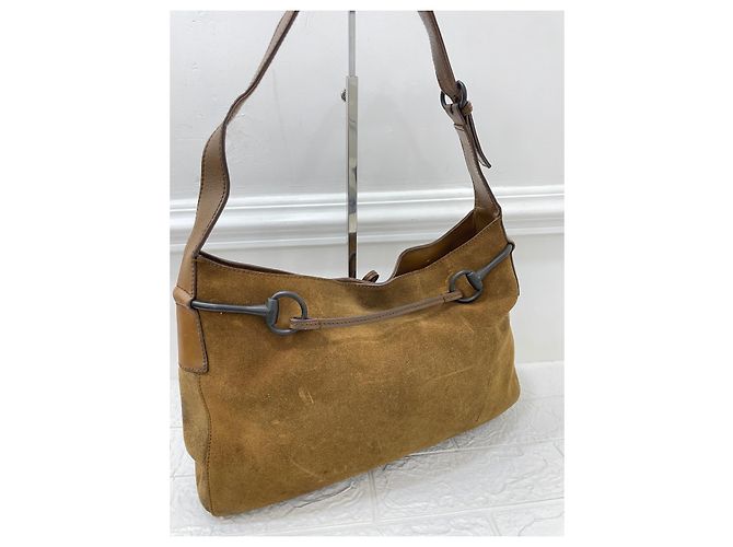 Borsa hobo Gucci Horsebit in camoscio marrone - vista 7