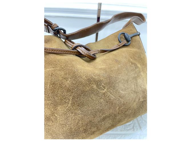 Borsa hobo Gucci Horsebit in camoscio marrone - vista 9