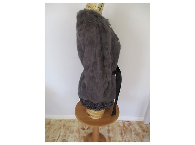 Abrigo Manoush Panther de piel de conejo gris - vista 4