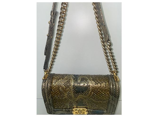 Boy Chanel Jungen Tasche Python drucken Kupfer - Ansicht 13