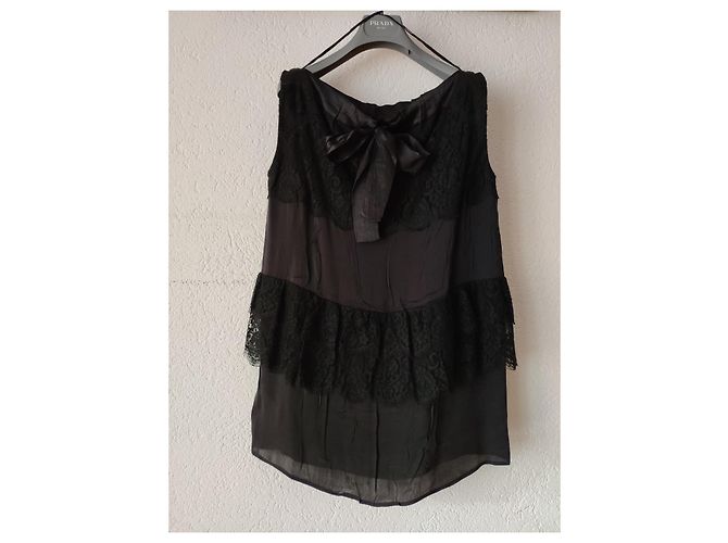 Regata Prada Preta de Seda com Laço Preto - vista 2