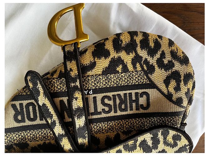 Borsa Dior Saddle Motivo Mizza Leopard Beige Nero Sabbia - vista 11