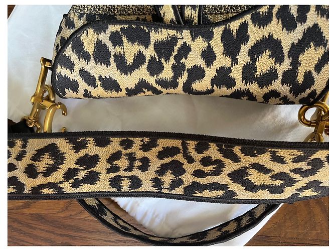 Borsa Dior Saddle Motivo Mizza Leopard Beige Nero Sabbia - vista 12