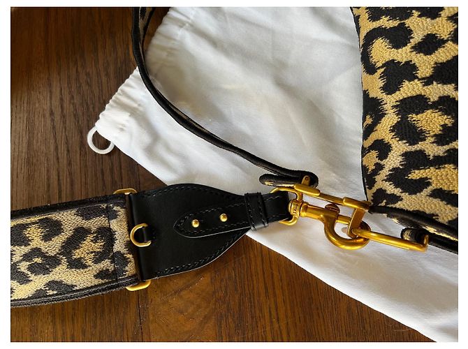 Borsa Dior Saddle Motivo Mizza Leopard Beige Nero Sabbia - vista 13