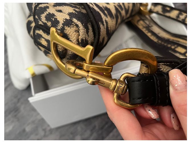 Borsa Dior Saddle Motivo Mizza Leopard Beige Nero Sabbia - vista 16