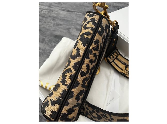 Borsa Dior Saddle Motivo Mizza Leopard Beige Nero Sabbia - vista 18