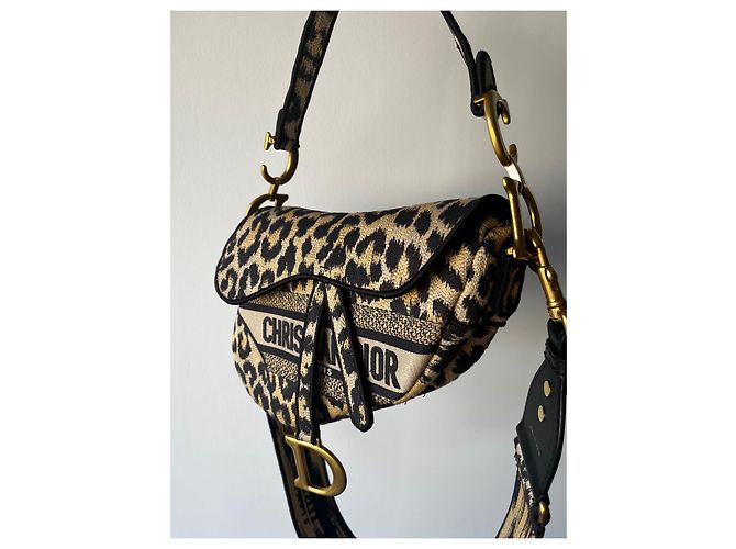 Borsa Dior Saddle Motivo Mizza Leopard Beige Nero Sabbia - vista 3