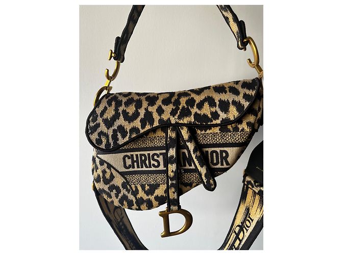 Borsa Dior Saddle Motivo Mizza Leopard Beige Nero Sabbia - vista 4