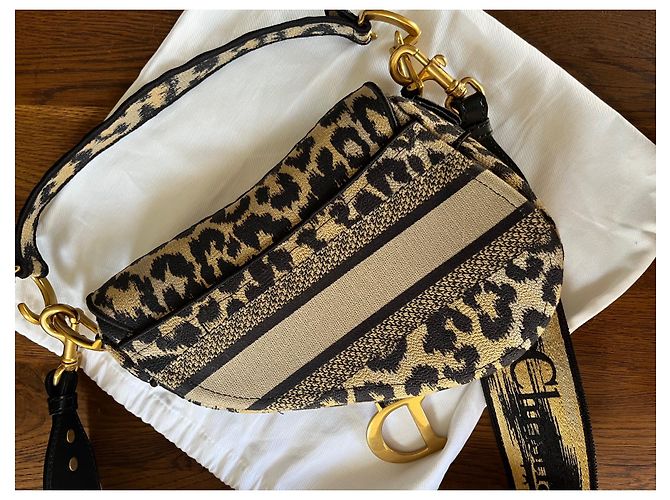 Borsa Dior Saddle Motivo Mizza Leopard Beige Nero Sabbia - vista 5