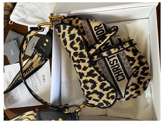Borsa Dior Saddle Motivo Mizza Leopard Beige Nero Sabbia - vista 8