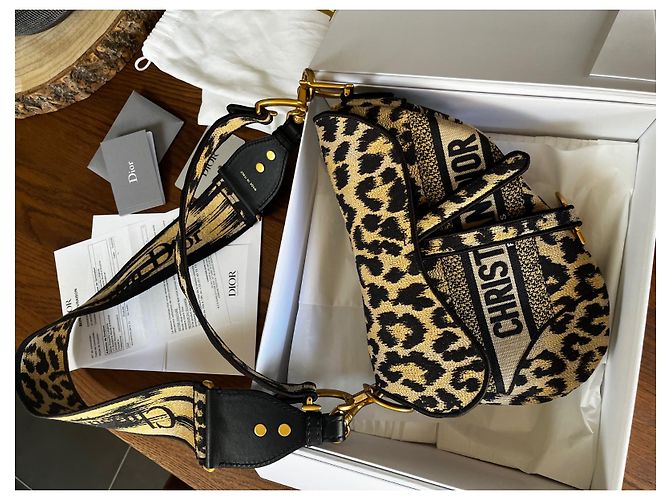Borsa Dior Saddle Motivo Mizza Leopard Beige Nero Sabbia - vista 9