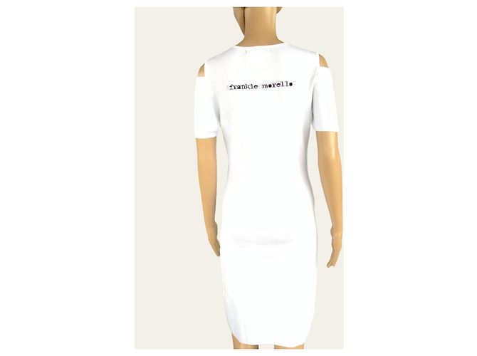 Frankie Morello Kleid Weiß Viscose Gestrickt mit Logo - Ansicht 3