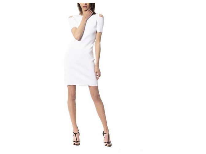 Frankie Morello Kleid Weiß Viscose Gestrickt mit Logo - Ansicht 4