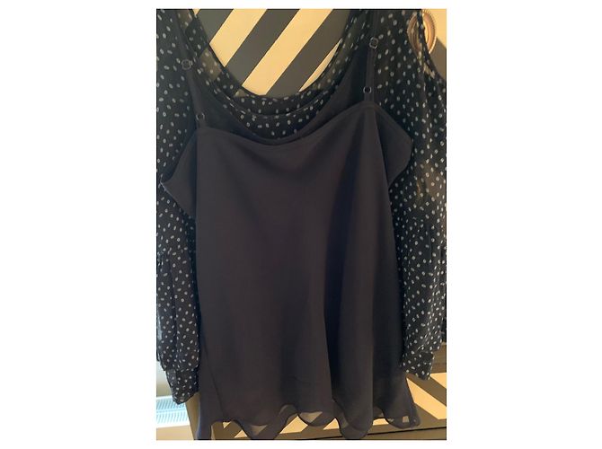 Top Club Monaco in seta blu navy a pois bianchi - vista 3