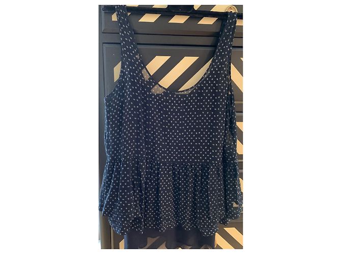 Top Club Monaco in seta blu navy a pois bianchi - vista 4