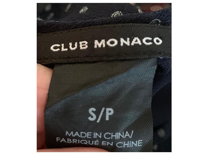 Top Club Monaco in seta blu navy a pois bianchi - vista 5
