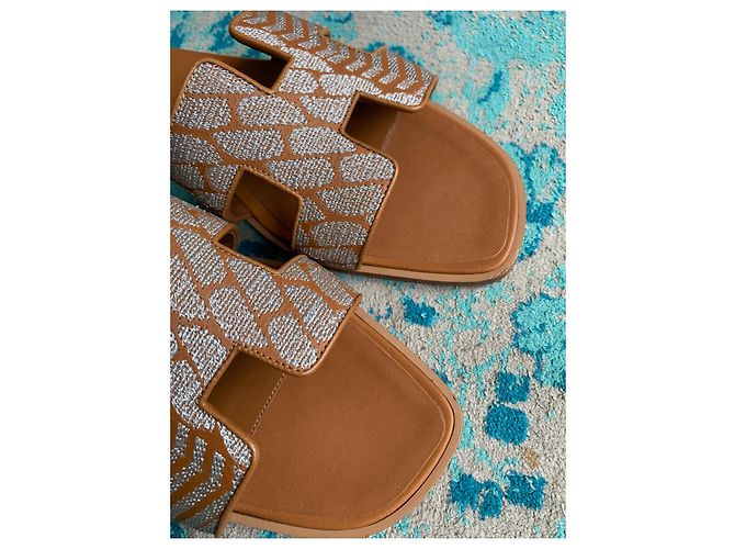 Sabot Oran ricamati Hermès Caramello - vista 7