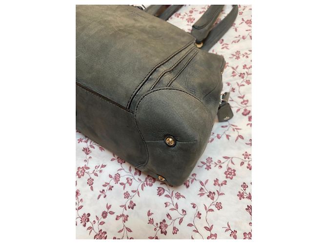 Borsa Lancel Mademoiselle Adjani in velluto di pelle grigio antracite - vista 10