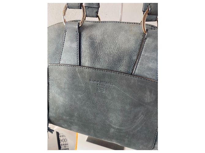 Borsa Lancel Mademoiselle Adjani in velluto di pelle grigio antracite - vista 3