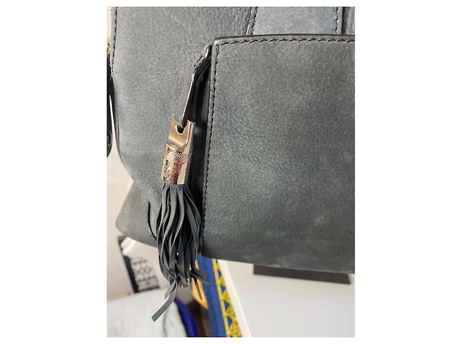 Borsa Lancel Mademoiselle Adjani in velluto di pelle grigio antracite - vista 4