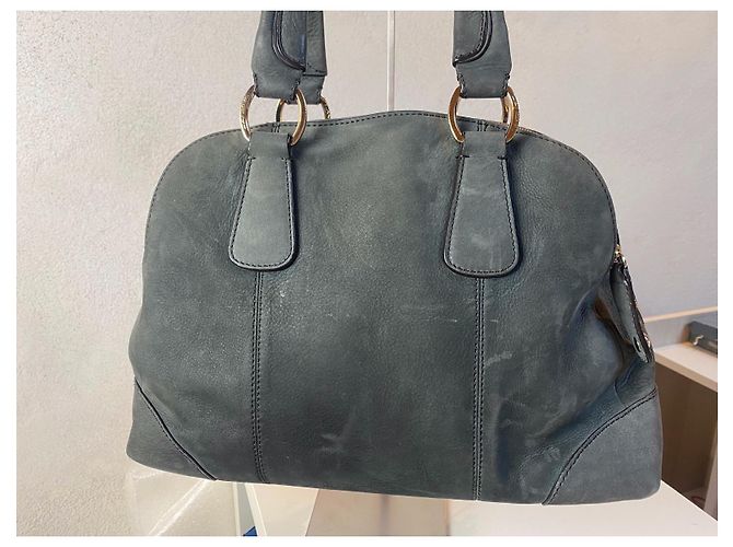Borsa Lancel Mademoiselle Adjani in velluto di pelle grigio antracite - vista 5