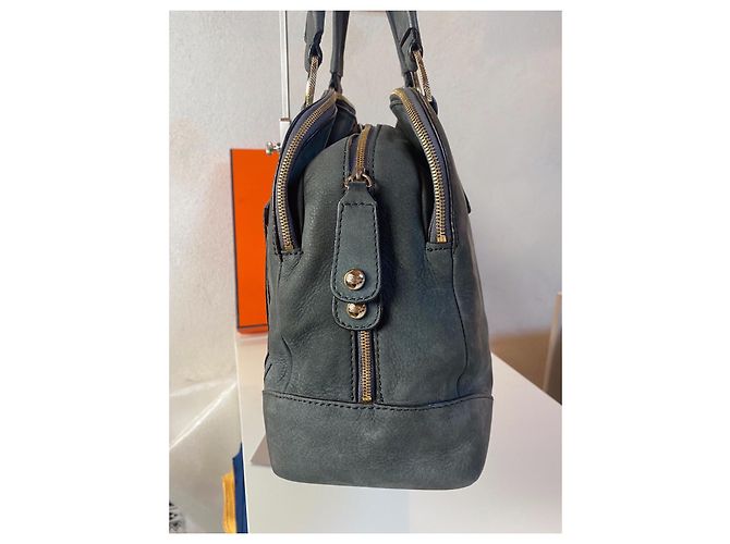 Borsa Lancel Mademoiselle Adjani in velluto di pelle grigio antracite - vista 6